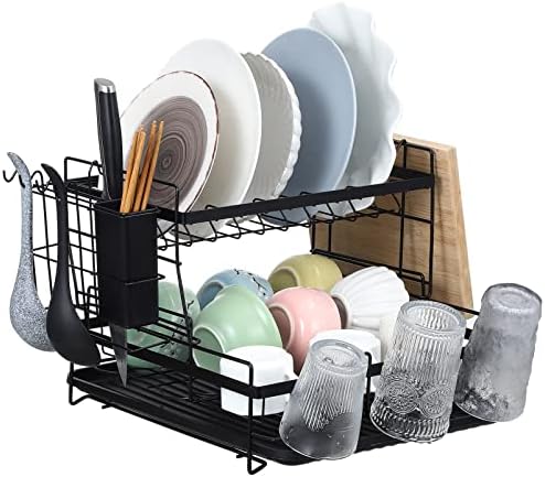 Решетка за сушење на чинија со хемотон -Мултифункционална решетка за садови, решетката за сушење кујнски садови со држач за одводнување