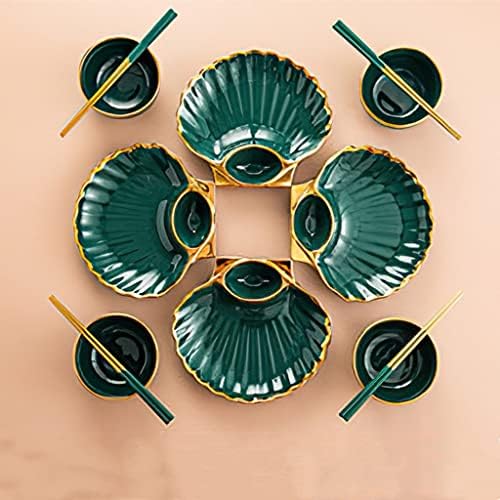YGQZM Зелен златен раб Керамички чинија за чинија со школки за појадок закуска од кнедли за храна, салата од салата од салата за