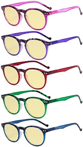 Очила 5 Пакет Модерен Сино Светло Филтер Очила Жени-Анти Дигитални Отсјај Овални Круг Компјутерски Очила За Читање Жолта Затемнети