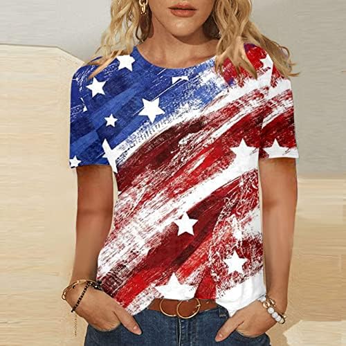 Патриотски кошули за жени американско знаме маица летни обични врвови на кратки ракави teвезди starsвезди ленти удобни лабави маички врвови
