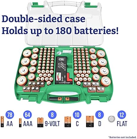 Организаторот на батеријата, Организаторот за складирање на батерии, ја обвини чистата покривка со капакот за заклучување, држи 180 батерии, вклучува