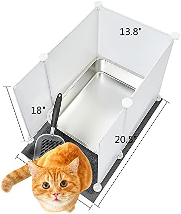 Кутија За Отпадоци ОД Нерѓосувачки Челик ЗА Мачки | Нелеплива / Контрола На Мирис |Метална Лажичка за ѓубре За мачки | подлога за Отпадоци за Мачки | Штитник За Прскањ