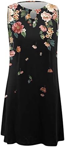 Летни бохо фустани за жени 2023 година Пеперутка печати линија за смена во линија, обичен клуч за ракави без ракави, мини резервоар за санки