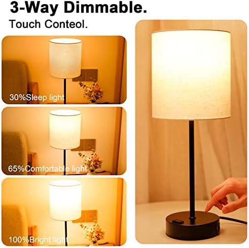 Јамејван Табела за допир за ламба за кревет, 3 -патна затемнета ламба со тркалезна бела абажур, погодна за студентски дом за дневна соба,