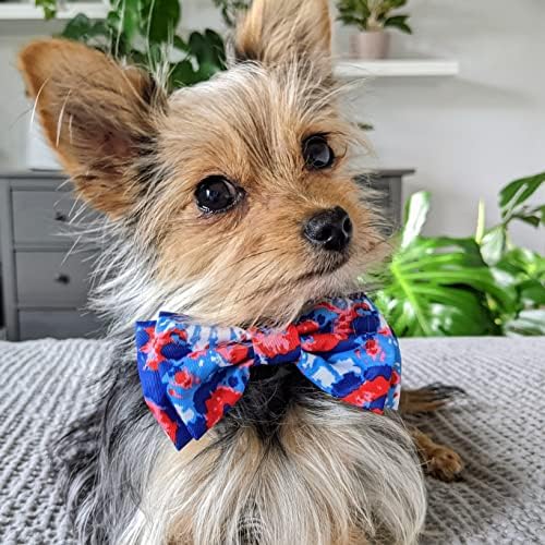 Huxley & Kent Bow Tie за домашни миленици | Американска вратоврска боја | 4 -ти јули Велкро лак јака за прицврстување | Забавни