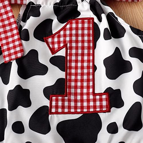 Shalofer 1 -ви роденденска облека Девојка прва крава роденденска карирана карирана ракави на дното на bellвончето