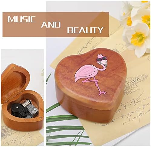 Симпатични очила за сонце Фламинго гроздобер дрвена часовна музичка кутија музичка кутија во форма на срцеви подароци за lубовници семејни пријатели