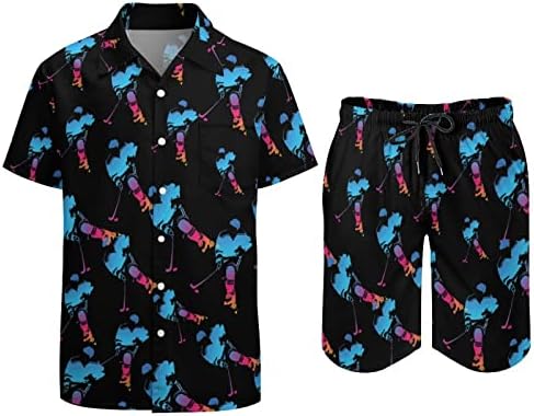 Weedkeycat хокеј машка облека за плажа 2 парчиња Хавајско копче надолу со кошула Краток ракав и шорцеви