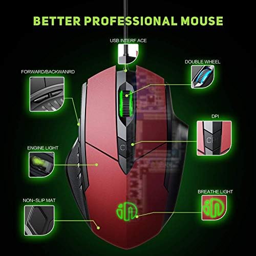 Инфик Гејмерски Глушец 6 Копче USОНОМСКИ ЖИЧЕН УСБ Компјутер ГЛУВЧЕ Гејмер Глувци Тивок Маус 4000dpi Оптички Глушец За КОМПЈУТЕР Лаптоп-Црвено