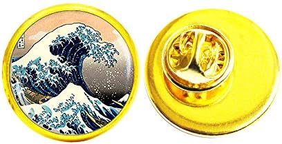 Големиот бран на брошот Канагава, јапонскиот уметнички пин, Јапонија Големиот бран, Хокусаи, јапонскиот бран брох, стаклена купола игла, М134