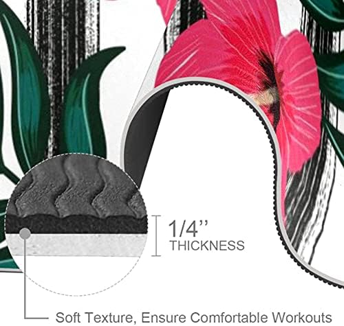 Тропски лисја црвени цвеќиња црни ленти Екстра густа јога мат - Еко пријателски не -лизгање и вежбање со фитнес мат