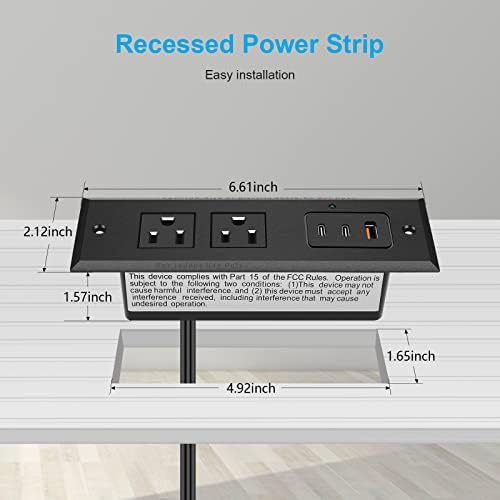 Закачен приклучок за напојување со црна типови C, 20W PD Брзо полнење USB-C QC3.0 3A USB-A лента за напојување, приклучок во 2 места и