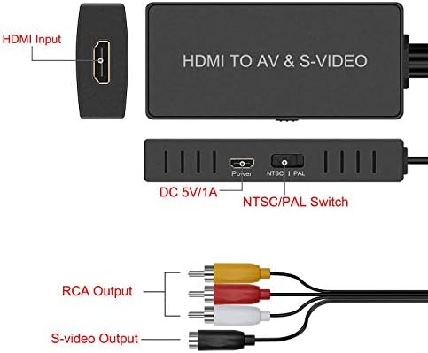 Lvy HDMI До Svideo Конвертор HDMI ДО RCA Адаптер R/L Адаптер За Аудио Видео Конвертор Поддршка 1080P Компатибилен PS3/PS4, Xbox,