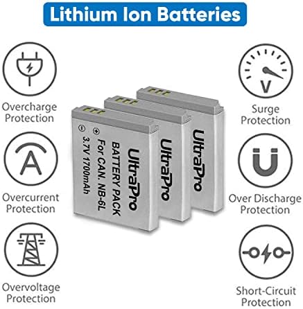 3-пакет NB-6L / NB-6LH батерии за замена со висок капацитет за избрани дигитални камери на Канон. Ултрапро -пакетот вклучува: Делукс -крпа