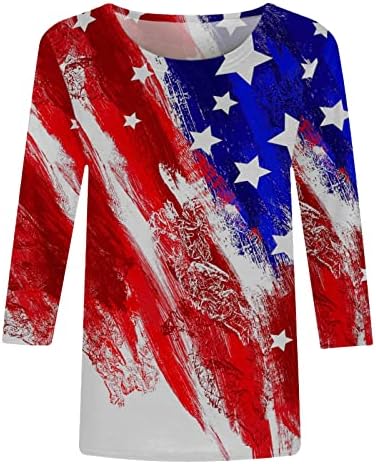 Tifzhadiao 4 -ти јули американско знаме за знаме за жени облечена обична 3/4 ракав Патриотски графички маички starвездени врвови за печатење