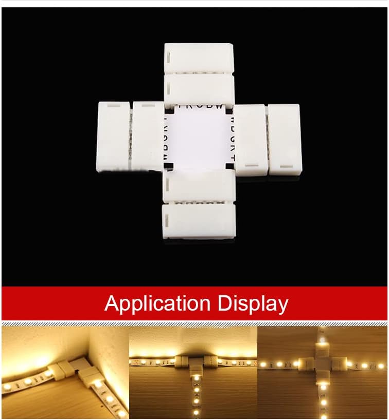 Fielect 10mm 4p T-облик LED лента за лента Брз разделување за 5050 RGB 4 светла за ленти за проводник 15 парчиња