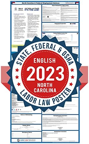 2023 Северна Каролина Закон За Труд Постер Со Решенија За Законот За Работни Односи, Државни И Федерални, Во Согласност СО ОША-Дисплеј За Заштеда На Простор За Работа
