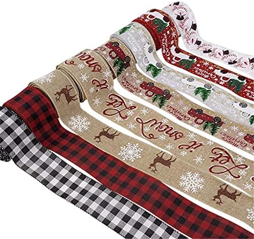 Uxzdx 7pcs/Постави 5 метри Имитација Постелнина ткаенина лента печатени снегулки панделки за Божиќна декорација DIY лак занаети