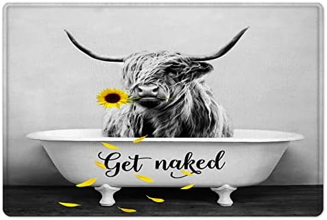 Хајленд крава Добијте гола бања Мат смешно западно животно животно жолто сончогледово бања килими фарма куќа рустикална мека меморија пена