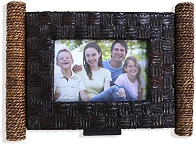 Дигико фото рамка, рака направете рамка за слики со слики за рамка за домашна слика за фотографии, 4 x6 дрво рамка со сламки јаже и чипови од дрво, кафеава