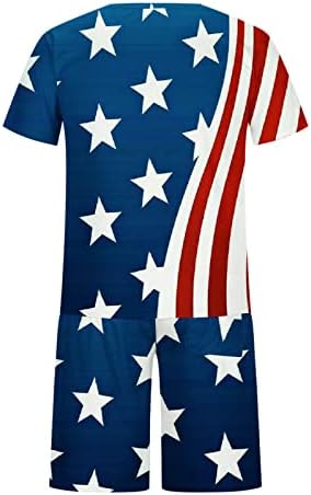 Озммјан Спорт костум за мажи за мажи Обичен тркалезен врат Ден на Денот на независноста, печатење на кратки ракави, панталони со панталони
