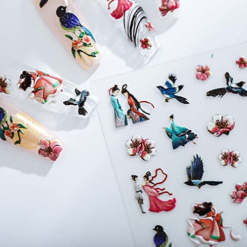 ByBycd Кинески налепници за нокти жени налепници за нокти на кинески ликови маникир додатоци за антички стил лотос нокти уметнички украси