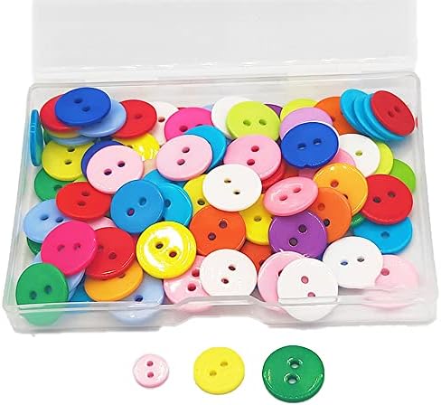 100 пакувања на шарени копчиња тркалезни смола за шиење занаетчиски копчиња со кутии за складирање околу копчињата со 2 дупки