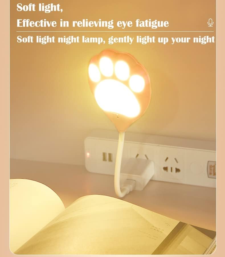 USB LED ноќно светло ламба, затемнето светло за читање во кревет со гласовна активирана контрола за деца спална соба, паметна предводена