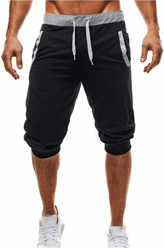 Машки спортски летни лето 3/4 џемпери џебови џогир салата кратки панталони контрастни шорцеви во боја џогер