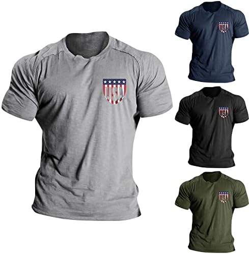 Руируилико Менс патриотски маици Америка знаме 2023 летни кратки ракави удобно лабаво вклопување графички 3Д отпечатоци од блузи кошула