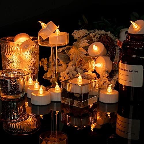 Aulaygo 12 парчиња водеше светлосни свеќи со далечински управувач со далечински управувач, топло бело треперење чајни светла Реални лажни свеќи за Божиќна црква дома д