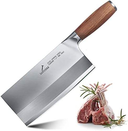 Луисакс зеленчукова месо Клејвер нож - 8 ” - Про -кинески нож за нож - месар нож - фалсификуван висок јаглероден челик - целосен танг - Ергономска