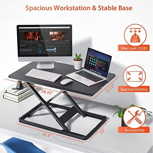 Ergear Senting Desk Converter Heightable Stand Up Desktop Riser, 28 Ергономски гас пролет за да застане работна станица за