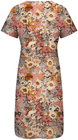 Женски фустани 2023 година со цврста боја печатена мала V-врат лабава облека со кратки ракави, обични коктел фустани лето