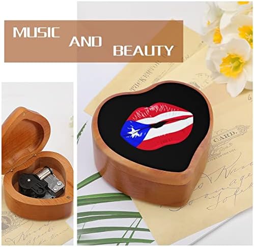 Усна на Порто Рико Дрвена музичка кутија со форма на срцева форма на ветровито музичко кутија гроздобер дрвена часовна кутија музичка кутија