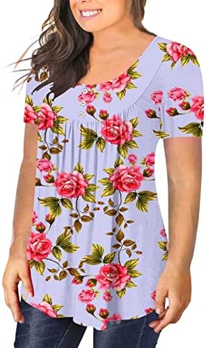 Qcemeni Casual Plus Plus Size Tunic врвови за жени екипаж кратки ракави маички цветни печатени блузи летни проточни модни кошула
