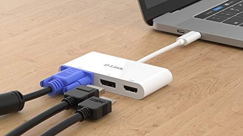 D-Link DUB-V310 3-во-1 USB-C Центар СО HDMI/VGA/Displayport Адаптер За MacBook Pro Или Подоцна, Macbook Air 2018, Chromebook