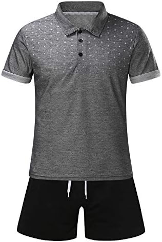 Официјална машка костум за машки 2 парчиња кратки и ракави кошули летни плажа сетови на печатени панталони шорцеви точка маички