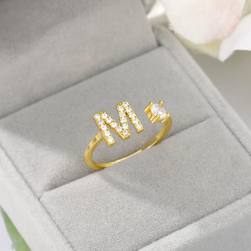 Почетни прстени за Flexia за жени A-Z 26 буква со прилагодлив златен прстен за отворање на злато, женски накит за грил-I-61733