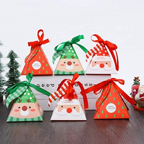 Стобок 12 парчиња Божиќен Подарок Кутија За Бонбони Пирамидална Кутија За Подароци Триаголна Кутија За Бонбони Колачиња Торби За Добрите Дедо Мраз Ирваси Кутија За