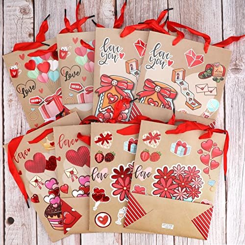 8 Парчиња Хартиени Кеси За Подароци За Денот На Вљубените Со Рачки, Крафт Хартиени Кеси Со Црвено Срце Љубов Третирајте Ги Добрите Чанти