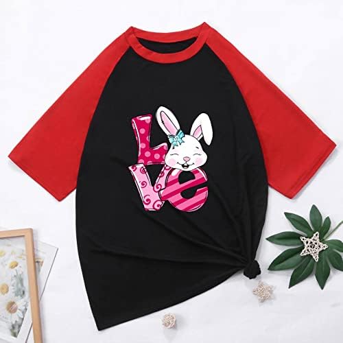 Love Bunny Print Tshirt за жени Велигденски денови кратки ракави врвови преголеми капки рамо маици кошули мода лето врв