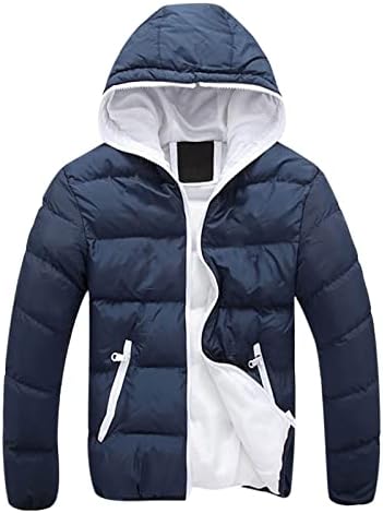 Машка зимска јакна мода обична есен и зимска боја контраст со дебела качулка памучна јакна за ветровитната јакна од дожд