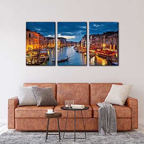 Pacimo 3 парче Венеција Ноќен поглед giclee Canvas отпечатоци wallидни уметности Италија Венеција Гранд канал во текот на ноќта слика