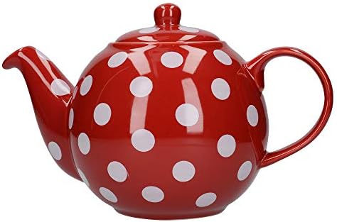 Лондон грнчарски глобус Полка точка чајник со цедалка, 6 чаши, црвена/бела боја