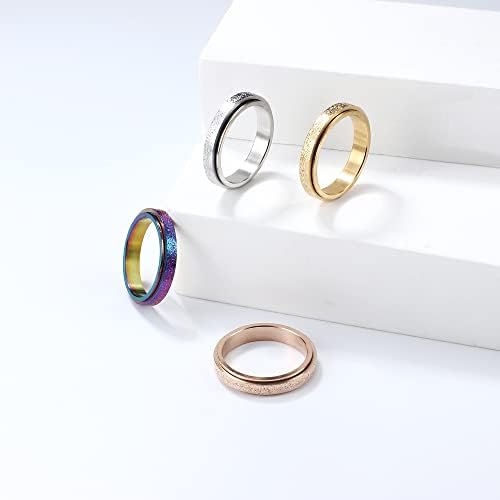 Thunaraz fidget rings rings за жени мажи 2/4mm вртеж од не'рѓосувачки челик за предмети за олеснување на анксиозноста, песочна сјај за завршување