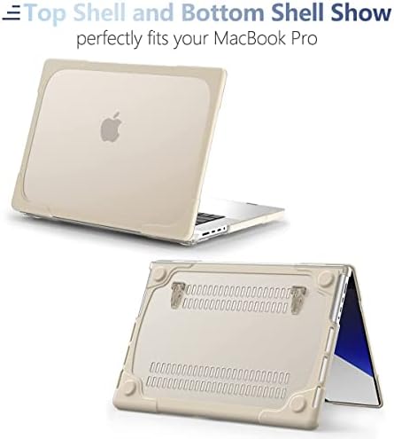 Meegoodo за MacBook Pro 14 Inch Case 2023 2022 2021 NEW A2779 A2442 M2 M1 Pro/Max, Heavy Duty Rugged Shockproof Plastic Hard Shell со Fold Kickstand & Cock Cover за MacBook Pro 14 , khaki