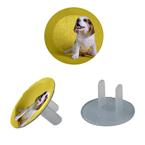 Обвивки на приклучок за излез 24 пакувања, прекрасно кученце во заштитник на приклучокот во жолта позадина, пластични приклучоци со 2-погрозени
