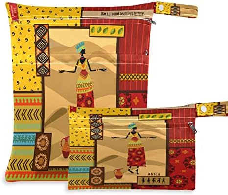 Џикбфа Африкански Жени Цвет Шема Влажни Суви Кеси 2 парчиња Водоотпорна Влажна Кеса За Повеќекратна Употреба Влажни Суви Кеси За Костими За