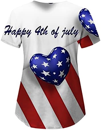 4 јули Маици За Жени Американско Знаме Летни Кошули Со Кратки Ракави Против Вратот Со 2 Џебови Блузи Празнична Секојдневна Работна
